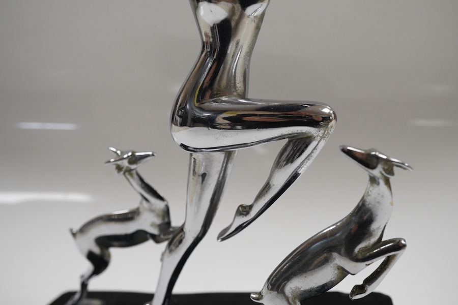 A Chromed bronze group of huntress in Hagenauer style, 30cm high